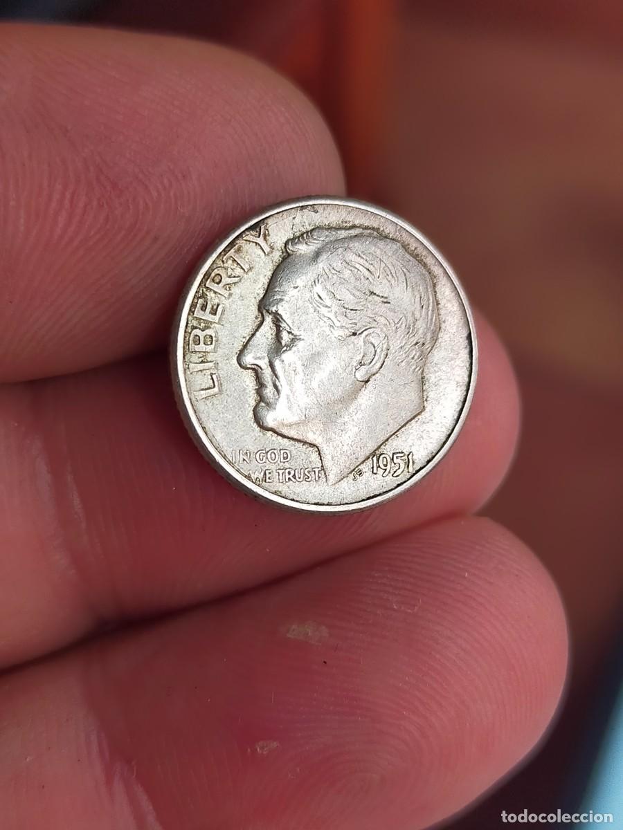 Alte M&uuml;nzen aus Amerika: MONEDA 1 UN 10 DIEZ DIME CENTS CENTAVOS 1951 D DENVER ROOSVELT USA ESTADOS UNIDOS AMERICA PLATA