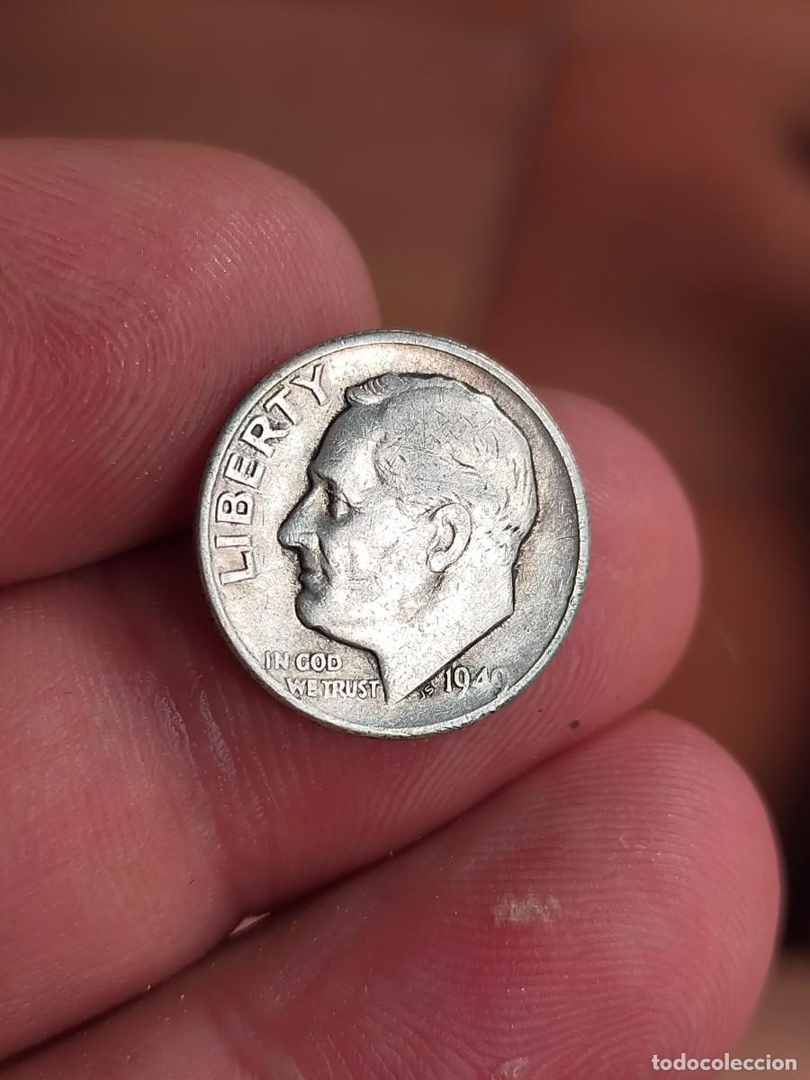 Monedas antiguas de Am&eacute;rica: MONEDA 1 UN 10 DIEZ DIME CENTS CENTAVOS 1949 D DENVER ROOSVELT USA ESTADOS UNIDOS AMERICA PLATA