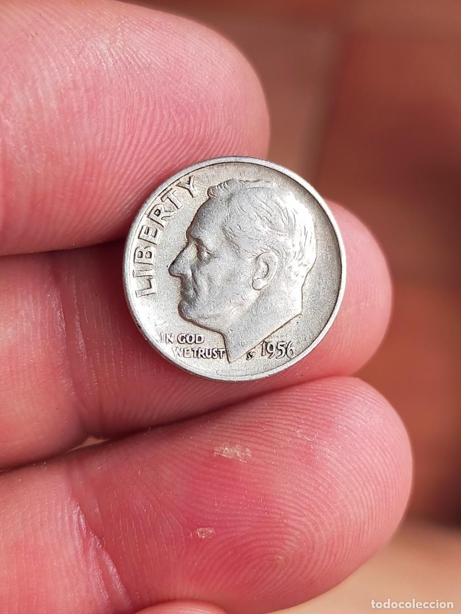 Monedas antiguas de Am&eacute;rica: MONEDA 1 UN 10 DIEZ DIME CENTS CENTAVOS 1956 D DENVER ROOSVELT USA ESTADOS UNIDOS AMERICA PLATA