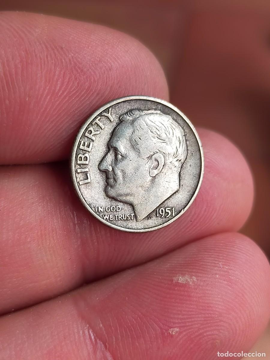 Monedas antiguas de Am&eacute;rica: MONEDA 1 UN 10 DIEZ DIME CENTS CENTAVOS 1951 ROOSVELT USA ESTADOS UNIDOS AMERICA PLATA
