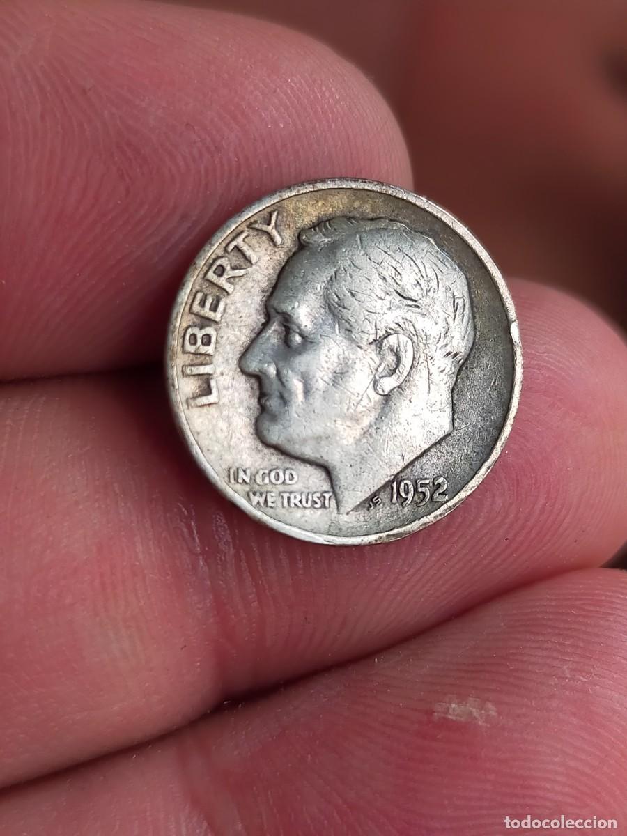Monedas antiguas de Am&eacute;rica: MONEDA 1 UN 10 DIEZ DIME CENTS CENTAVOS 1952 D DENVER ROOSVELT USA ESTADOS UNIDOS AMERICA PLATA
