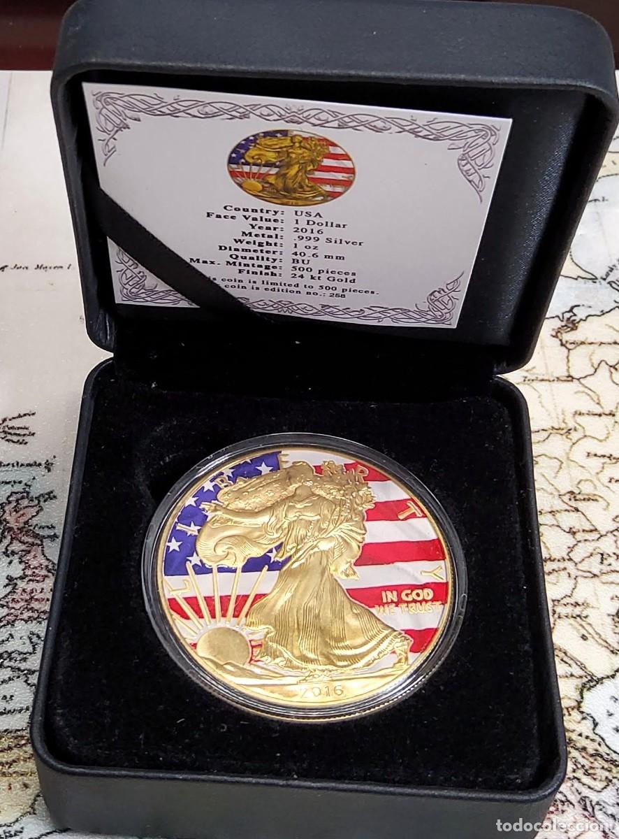 Monedas antiguas de Am&eacute;rica: 1 D&Oacute;LAR de PLATA ORO Y ESMALTES de ESTADOS UNIDOS de 2016.PROOF.1 ONZA PLATA PURA 999.