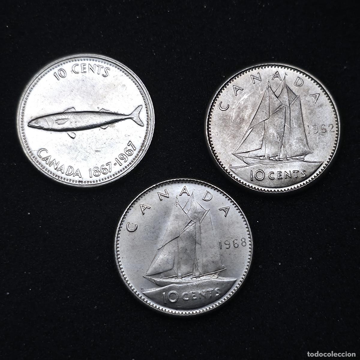 Monedas antiguas de Am&eacute;rica: LOTE 3 MONEDAS PLATA CANADA 10 CENTS, (1962, 1967, 1968) EBC