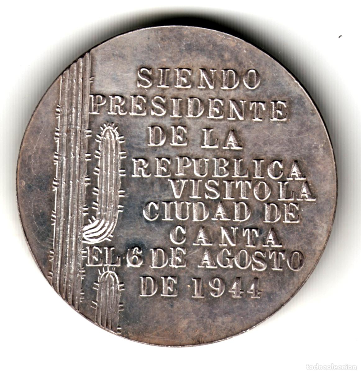 Old Coins of America: PERU medalla plata 1944 Visita del Presidente a la Ciudad de CANTA el 6 agosto