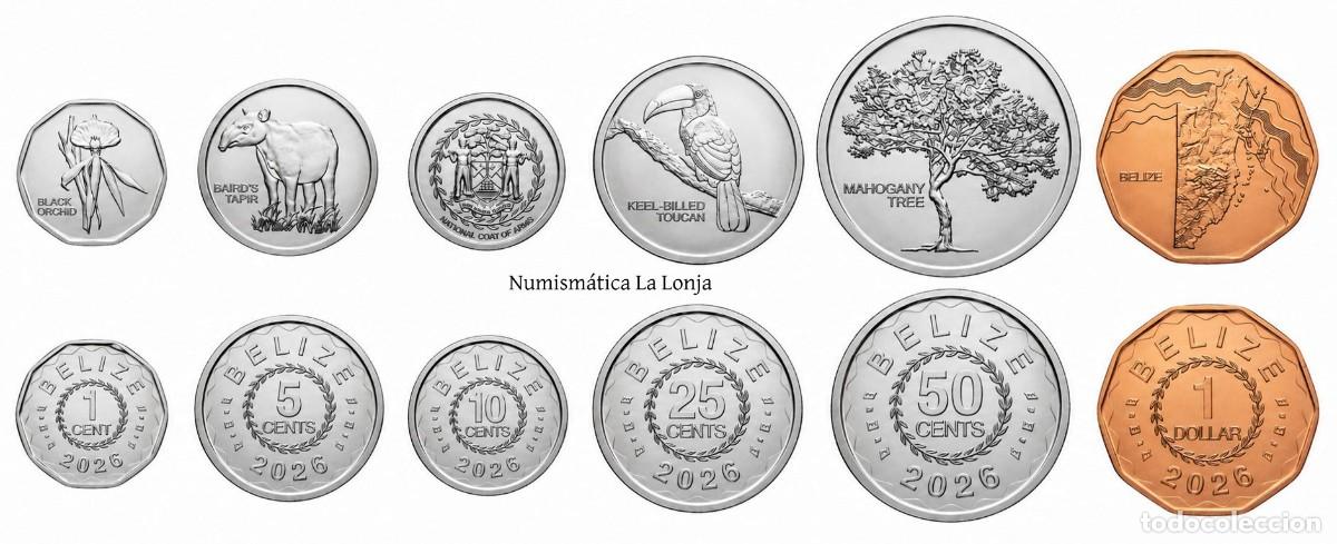 Monedas antiguas de Am&eacute;rica: Belice Set 6 monedas 1 5 10 25 50 Centavos 1 Dol&aacute;r 2026 Km Nuevo Sc Unc