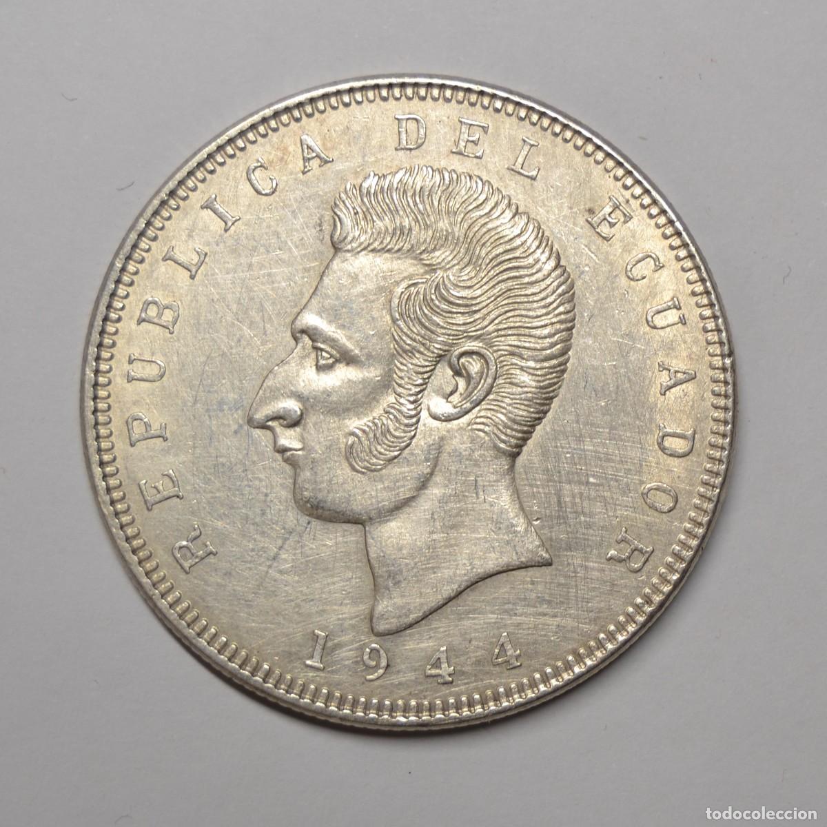Monedas antiguas de Am&eacute;rica: ECUADOR - 5 SUCRES 1944 PLATA - CASA MONEDA MEXICO - LOTE 5753