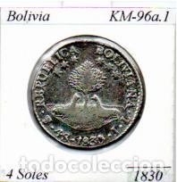 Monedas antiguas de Am&eacute;rica: BOLIVIA 1830, 4 SOLES, KM-96a.1, AG, MBC; 49,95 &euro; 1