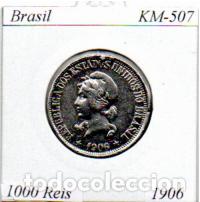 Monedas antiguas de Am&eacute;rica: BRASIL 1906, 1000 REIS, KM-507, AG; 12,95 &euro; 1