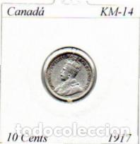 Monedas antiguas de Am&eacute;rica: CANAD&Aacute; (TERRANOVA) 1917 (2), 10 CENTS, KM-14, AG, MBC; 16,95 &euro; 1
