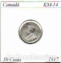 Monedas antiguas de Am&eacute;rica: CANAD&Aacute; (TERRANOVA) 1917 (3), 10 CENTS, KM-14, AG, MBC; 16,95 &euro; 1