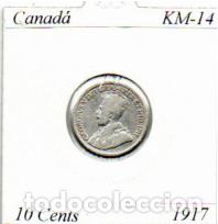 Monedas antiguas de Am&eacute;rica: CANAD&Aacute; (TERRANOVA) 1917 (4), 10 CENTS, KM-14, AG, MBC; 16,95 &euro; 1