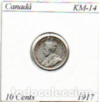 Monedas antiguas de Am&eacute;rica: CANAD&Aacute; (TERRANOVA) 1917 (5), 10 CENTS, KM-14, AG, MBC; 16,95 &euro; 1