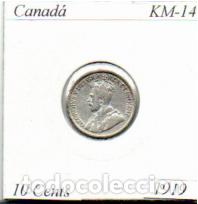 Monedas antiguas de Am&eacute;rica: CANAD&Aacute; (TERRANOVA) 1919), 10 CENTS, KM-14, AG, MBC; 16,95 &euro; 1