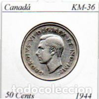 Monedas antiguas de Am&eacute;rica: CANAD&Aacute; 1944 , 50 CENTS, KM-36, AG, MBC; 19,95 &euro; 1