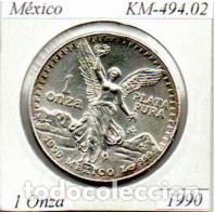 Monedas antiguas de Am&eacute;rica: M&Eacute;XICO 1990, 1 ONZA, KM-494.2, AG ,EBC, GOLPECITO EN CANT0; 49,95 &euro; 1