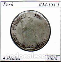 Monedas antiguas de Am&eacute;rica: PER&Uacute; 1836, 4 REALES, KM-151.1, AG; 25,95 &euro; 1