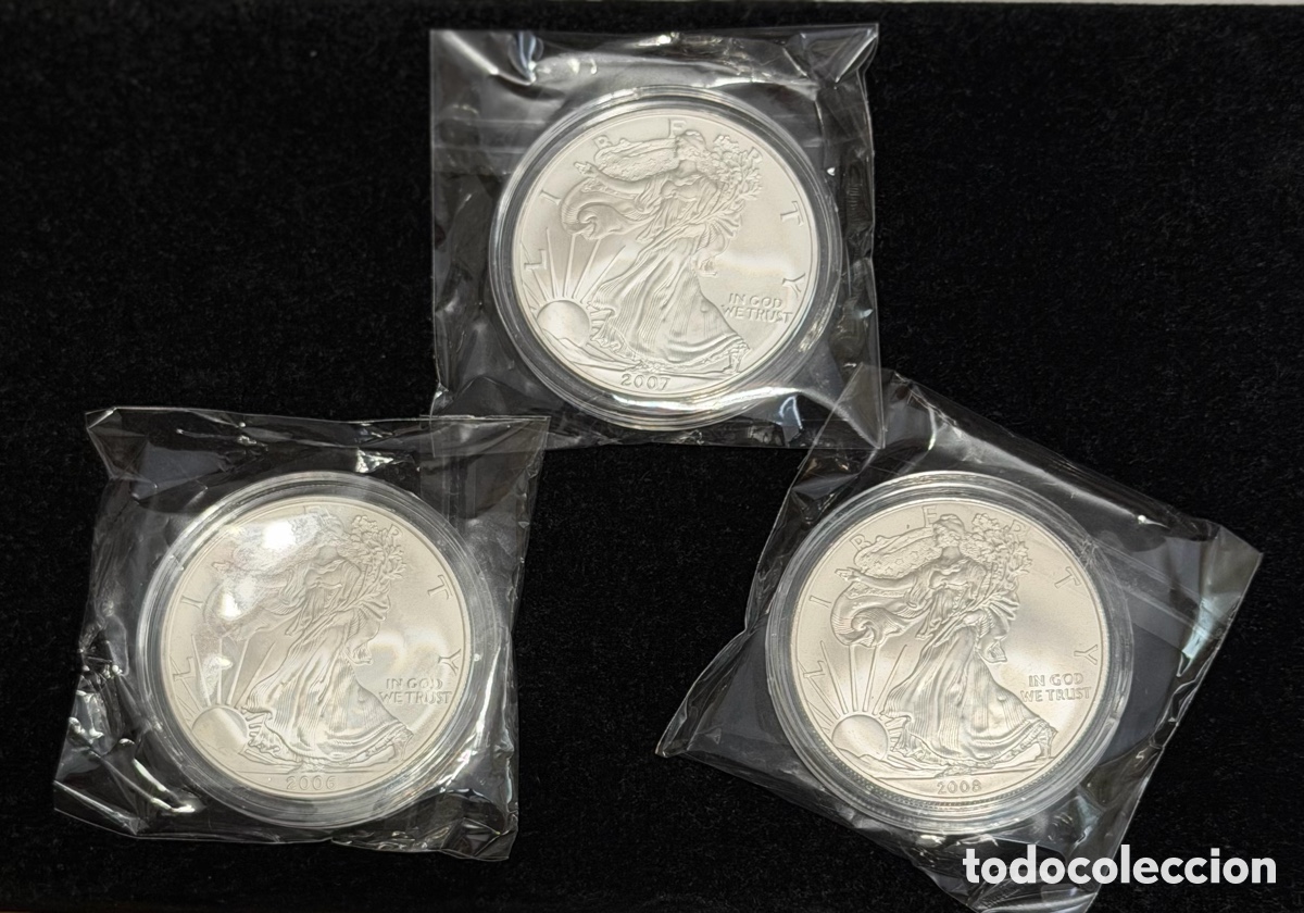 Monedas antiguas de Am&eacute;rica: Lote 3 American Silver Eagle 1 oz 2006 2007 2008