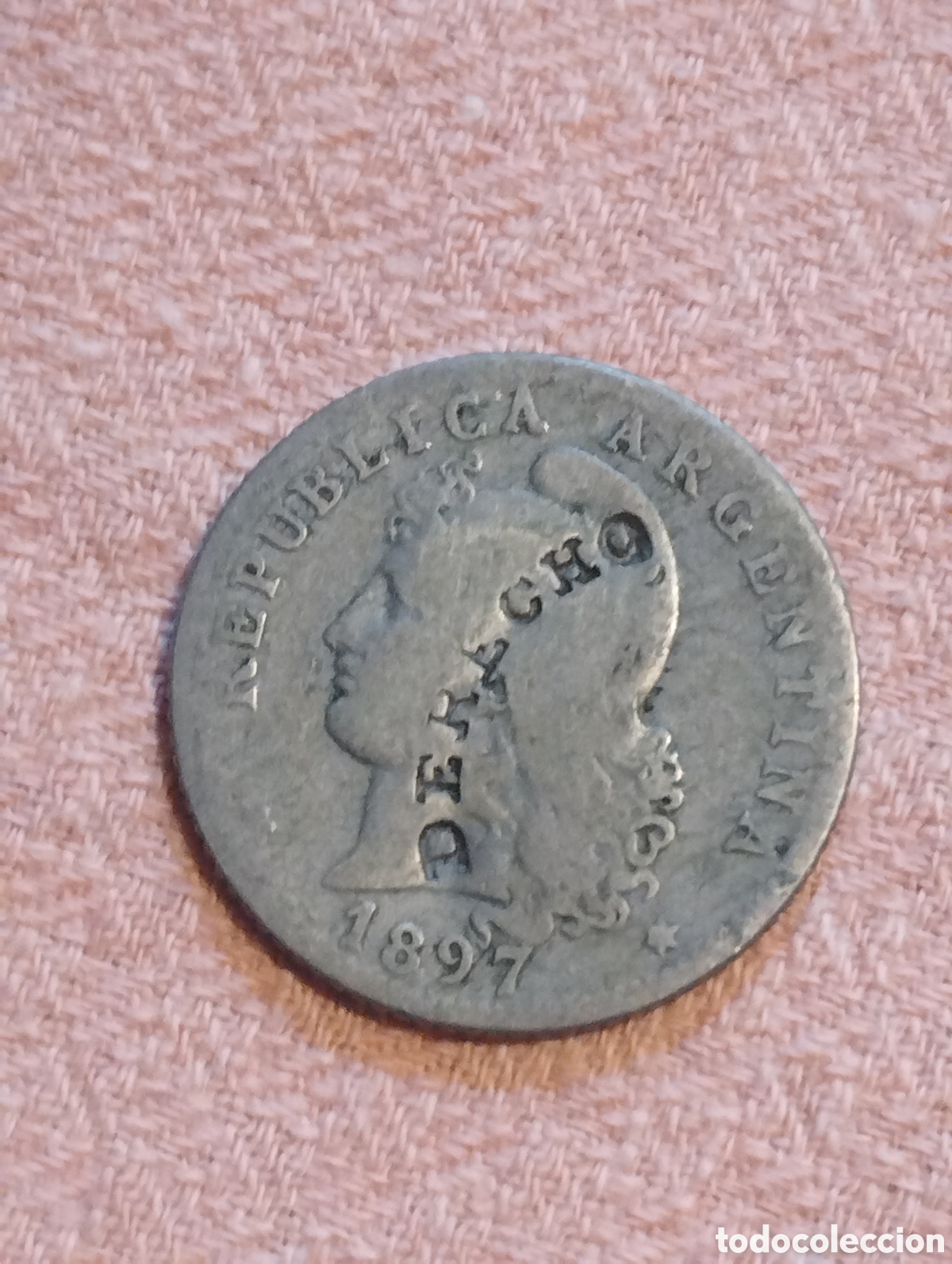 Monedas antiguas de Am&eacute;rica: Rep&uacute;blica de Argentina 20ctvos de 1897 con resello Derecho