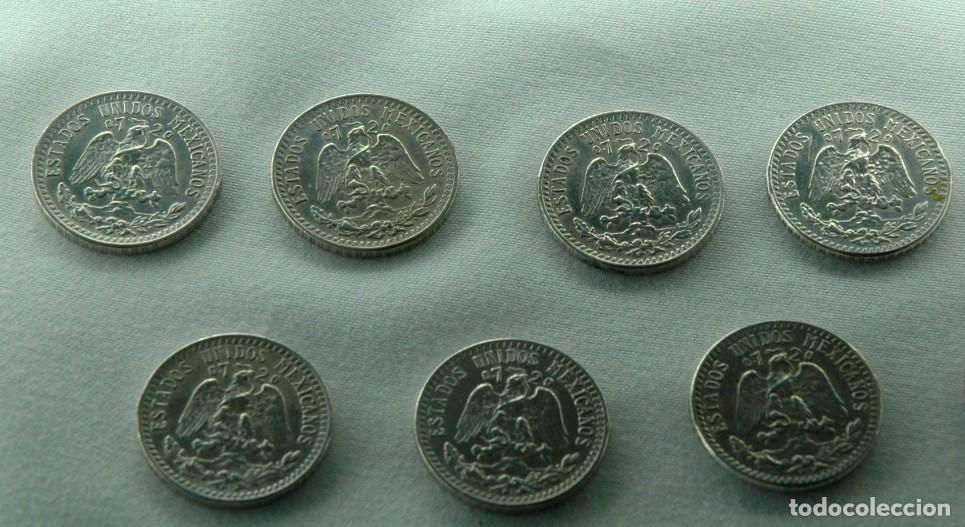 Monedas antiguas de Am&eacute;rica: 7 MONEDAS DE ESTADOS UNIDOS MEXICANOS 20 CENTAVOS PLATA
