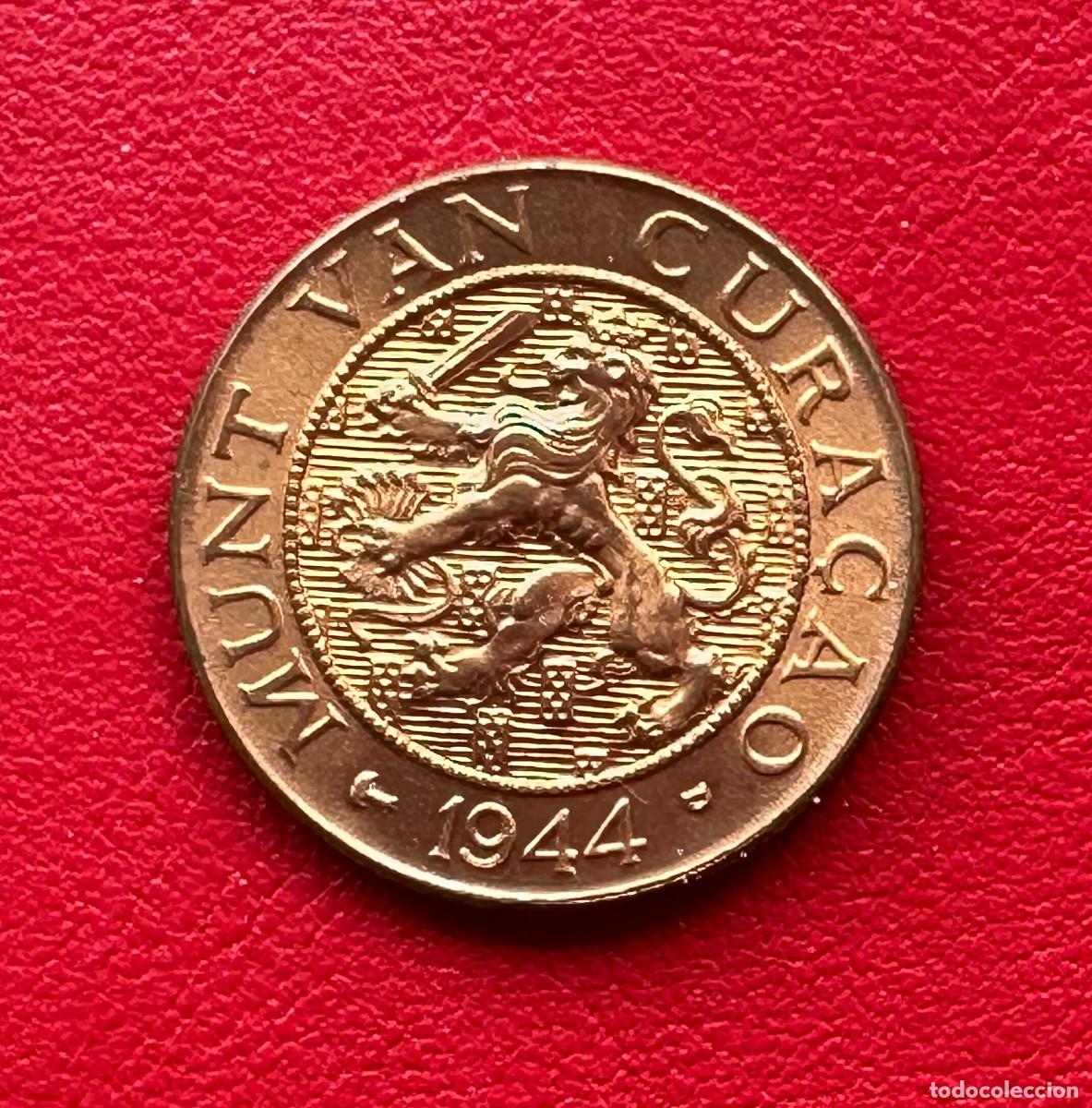 Monedas antiguas de Am&eacute;rica: Espectacular 1 Cent Curazao 1944 &bull; Acu&ntilde;aci&oacute;n de la II Guerra Mundial (Ceca Denver) &bull; Brillo Original
