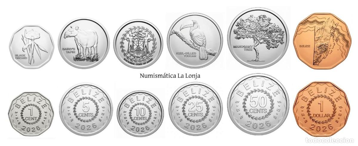 Monedas antiguas de Am&eacute;rica: Belice Set 6 monedas 1 5 10 25 50 Centavos 1 Dol&aacute;r 2026 Km Nuevo Sc Unc