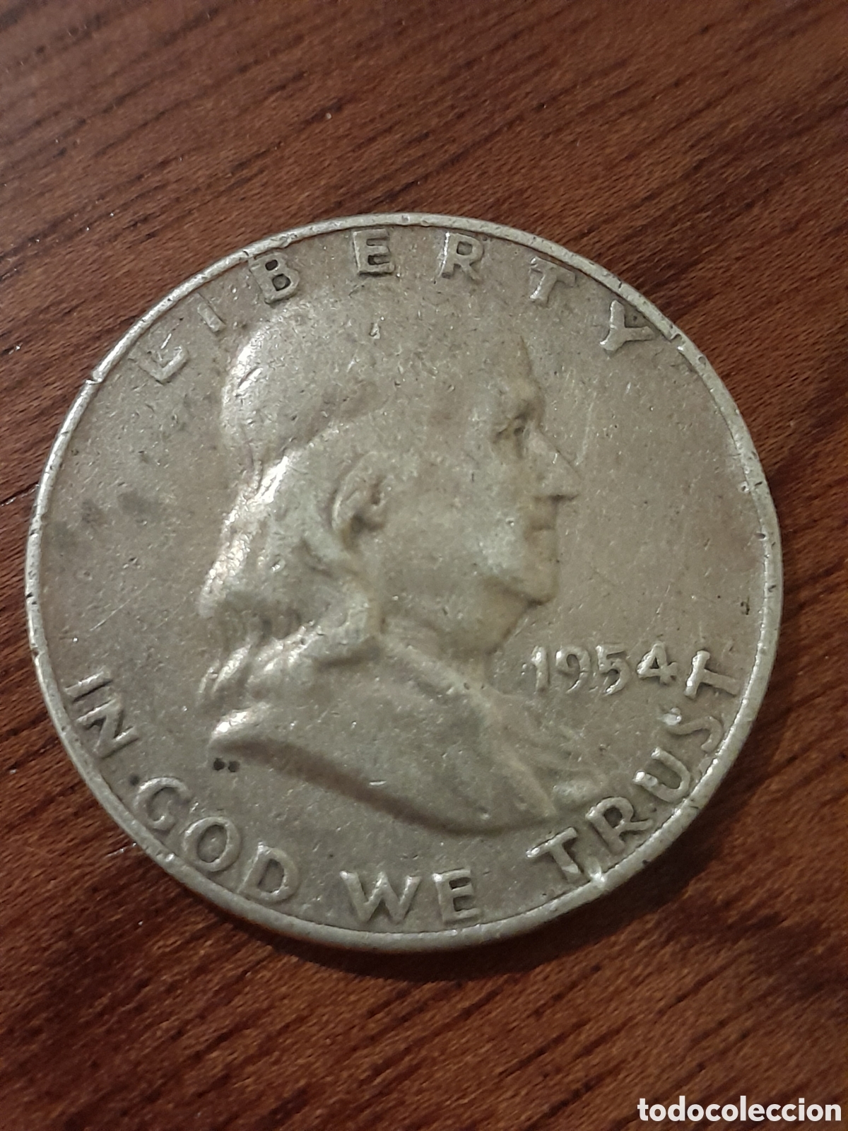 Monedas antiguas de Am&eacute;rica: EEUU, medio dolar 1954, Franklin, moneda plata