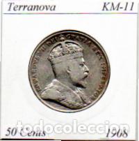 Monedas antiguas de Am&eacute;rica: TERRANOVA 1908, 50 CENTS, KM-11, AG. BC; 19,95 &euro; 1