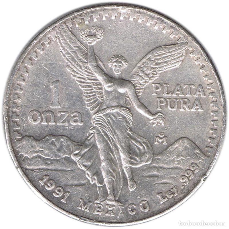 Monedas antiguas de Am&eacute;rica: MEXICO ONZA DE PLATA PURA 1991 LIBERTAD SILVER OZ