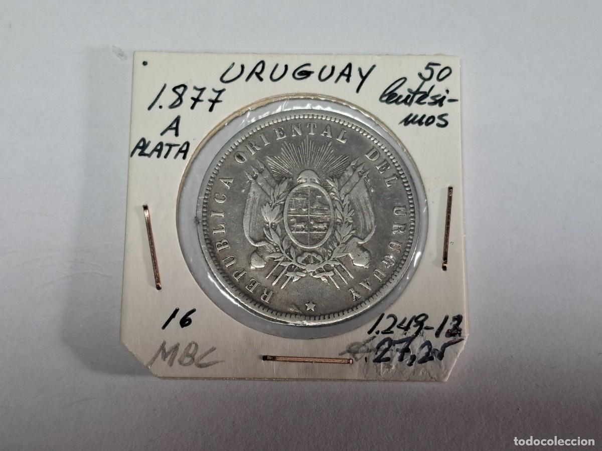 Monedas antiguas de Am&eacute;rica: 50 CENTESIMOS de PLATA de 1877 A KM 16 URUGUAY en MBC