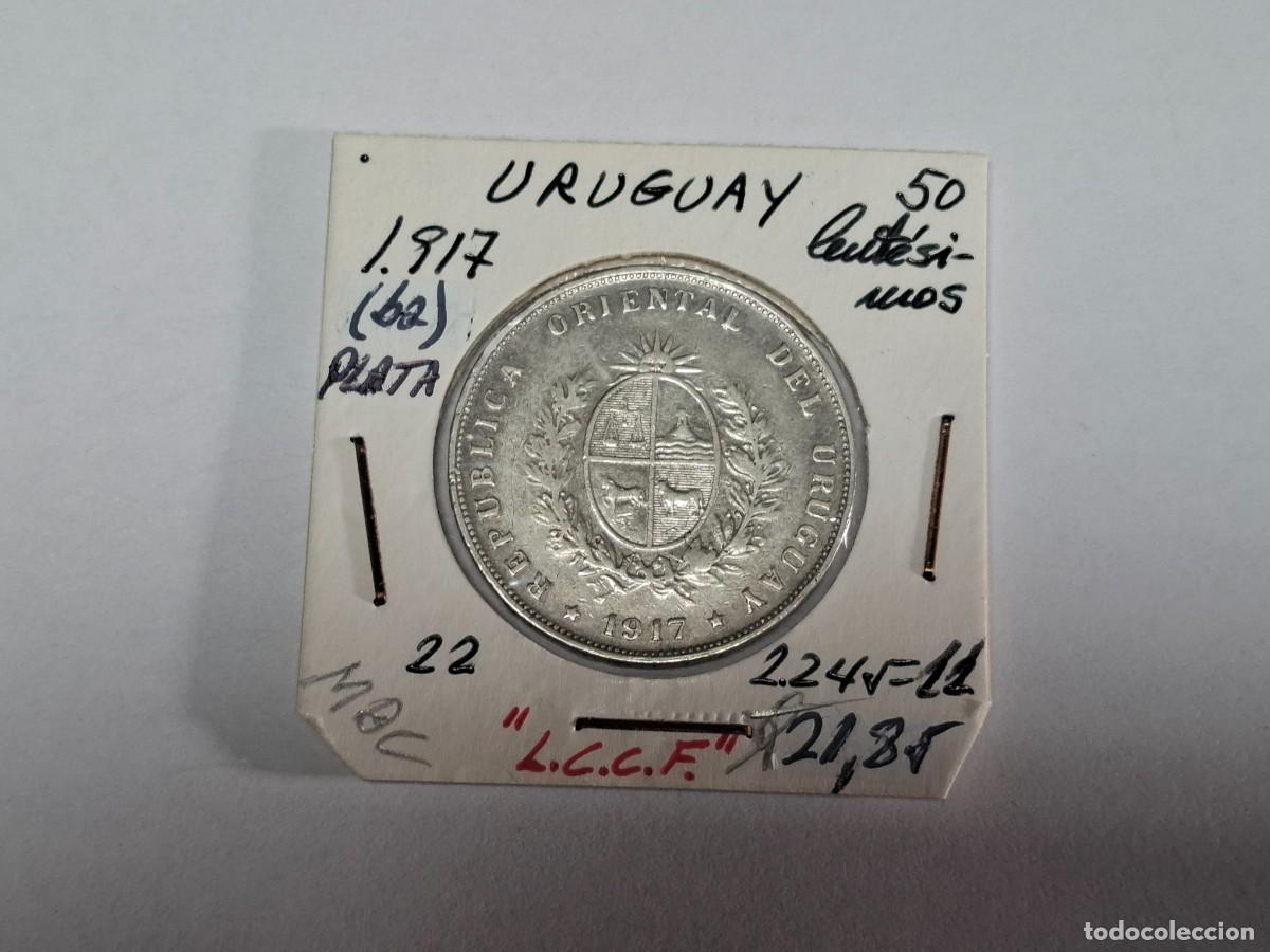 Monedas antiguas de Am&eacute;rica: 50 CENTESIMOS de PLATA de 1917 ba KM 22 URUGUAY en MBC