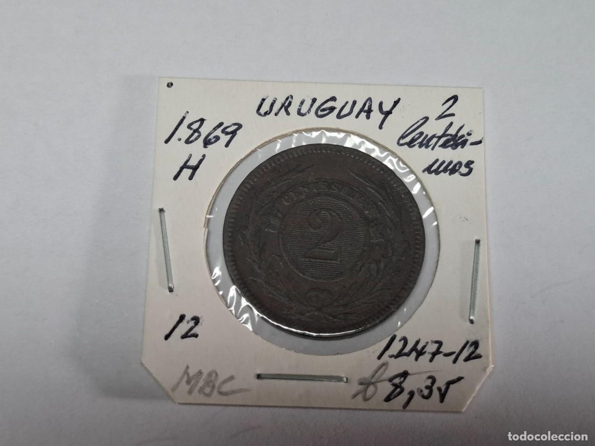 Monedas antiguas de Am&eacute;rica: 2 CENTESIMO de 1869 H KM 12 URUGUAY en MBC