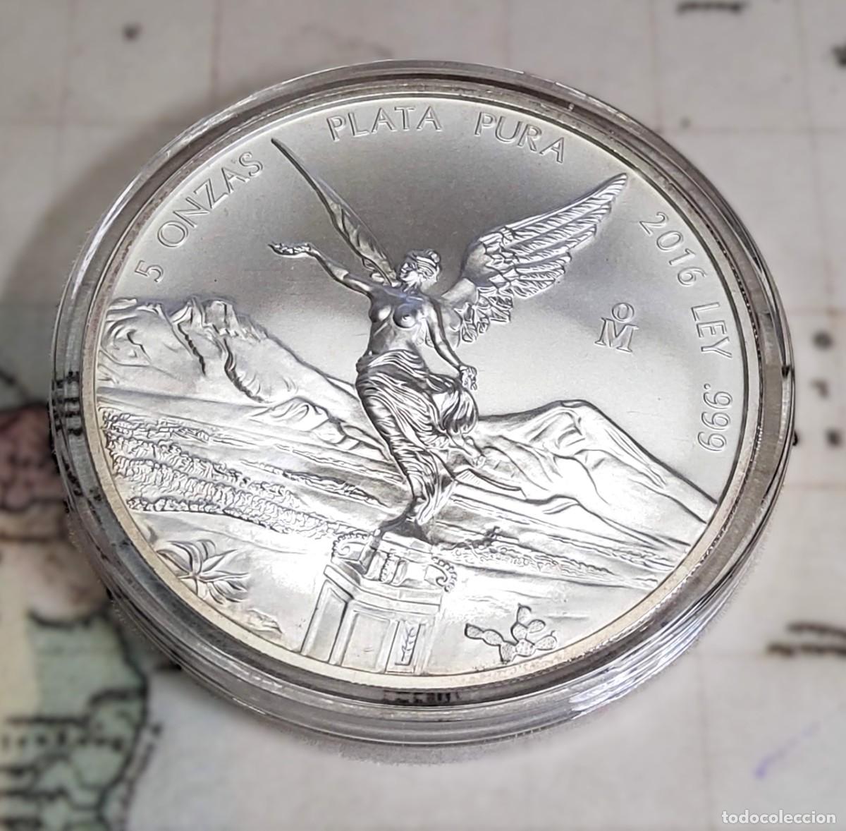 Monedas antiguas de Am&eacute;rica: 5 ONZAS DE PLATA DE MEXICO DEL A&Ntilde;O 2016.BRILLANT UNCIRCULATED.PLATA PURA DE LEY 9999