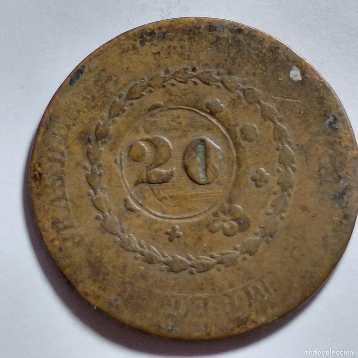 Monedas antiguas de Am&eacute;rica: BRASIL - MONEDA ANTIGUA 20 REIS CONTRAMARCA EN 40 REIS