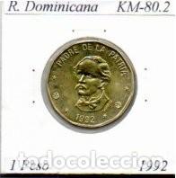 Monedas antiguas de Am&eacute;rica: R. DOMINICANA 1992, 1 PESO, KM-80.2, SC-UNC; 1,95 &euro; 1