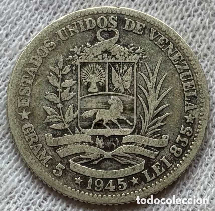 Monedas antiguas de Am&eacute;rica: Moneda PLATA VENEZUELA 1 Bolivar 1945