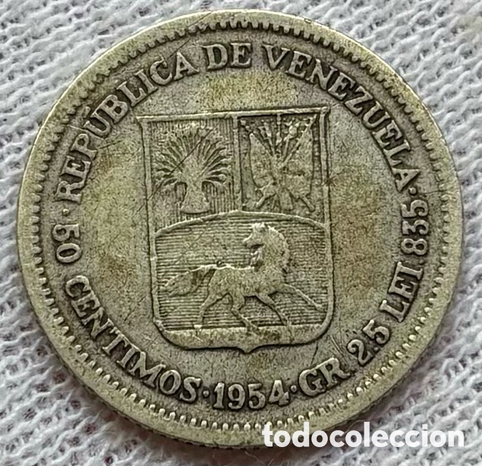 Monedas antiguas de Am&eacute;rica: Moneda PLATA VENEZUELA 50 C&eacute;ntimos 1954