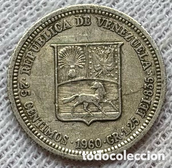 Monedas antiguas de Am&eacute;rica: Moneda PLATA VENEZUELA 25 C&eacute;ntimos 1960