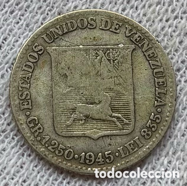 Monedas antiguas de Am&eacute;rica: Moneda PLATA VENEZUELA 25 C&eacute;ntimos 1945