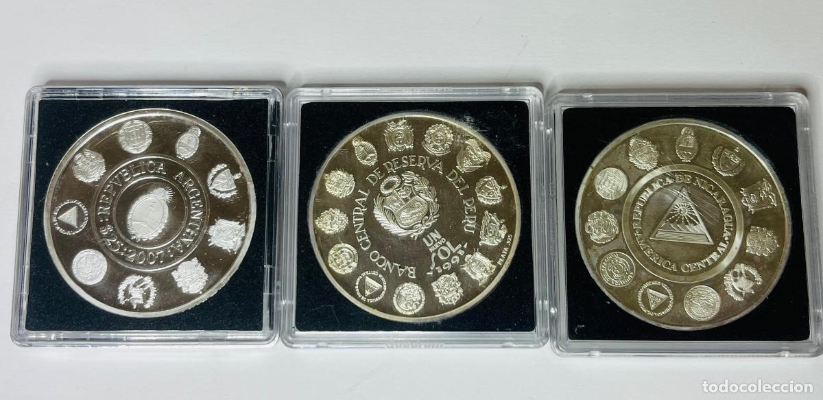 Monedas antiguas de Am&eacute;rica: Monedas plata 925 Serie Iberoamericana Argentina Peru y Nicaragua