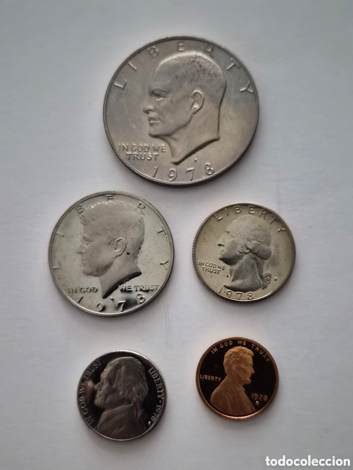 Monedas antiguas de Am&eacute;rica: Estados Unidos &ndash; Lote 5 Monedas 1978 &ndash; Eisenhower, Kennedy, Washington, Jefferson y Lincoln