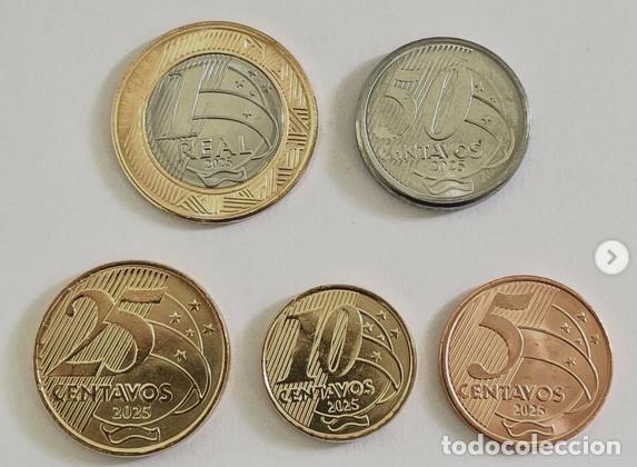 Monedas antiguas de Am&eacute;rica: Brazil, 2025, Set of 5 Different Coins, from 0.05 - 1 REAL, UNC