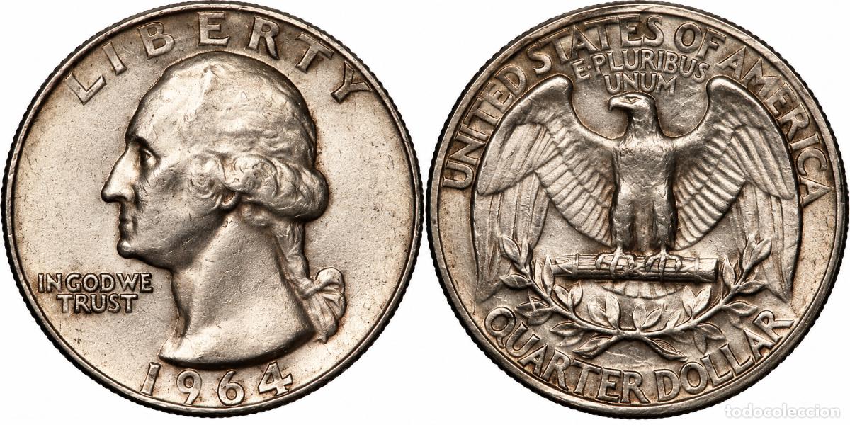 Monedas antiguas de Am&eacute;rica: ESTADOS UNIDOS &ndash; 1/4 D&Oacute;LAR WASHINGTON 1964 &ndash; PLATA 900&permil; &ndash; FILADELFIA &ndash; AU