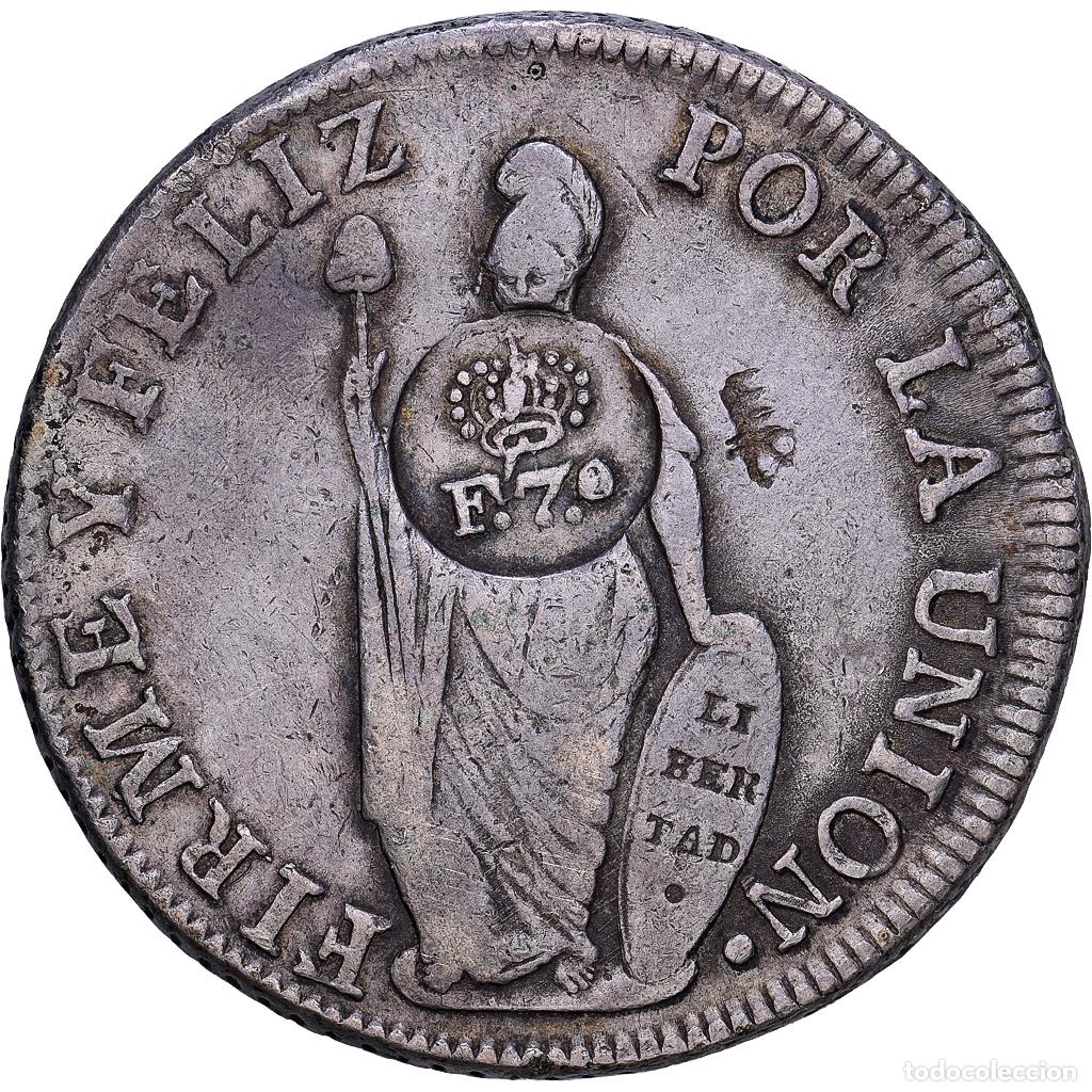 Monedas antiguas de Am&eacute;rica: [#1203521] Per&uacute;, 8 Reales, 1833, Lima, Contremarque Ferdinand VII, Plata, BC+, KM:142.3