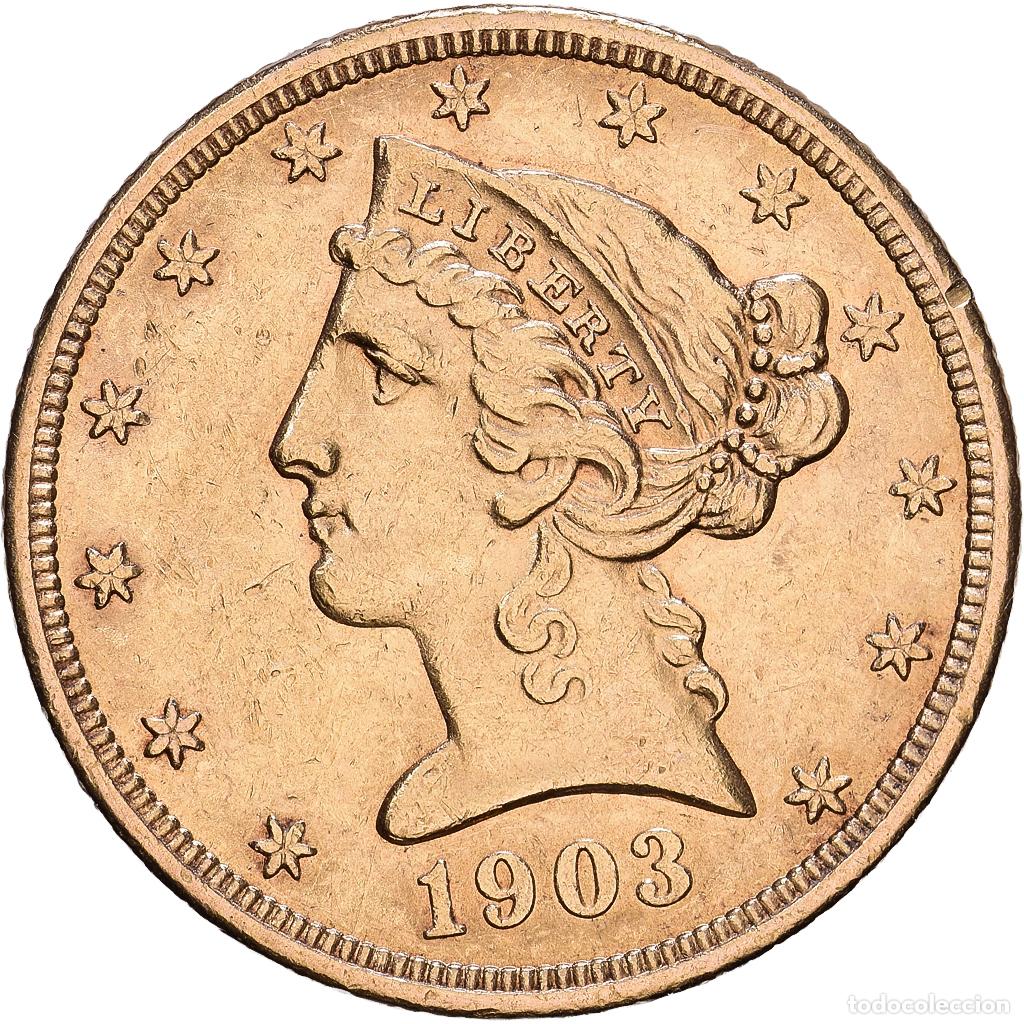 Monedas antiguas de Am&eacute;rica: [#1552543] Estados Unidos, $5, Half Eagle, Coronet Head, 1903, U.S. Mint, Oro, MBC+, KM:101