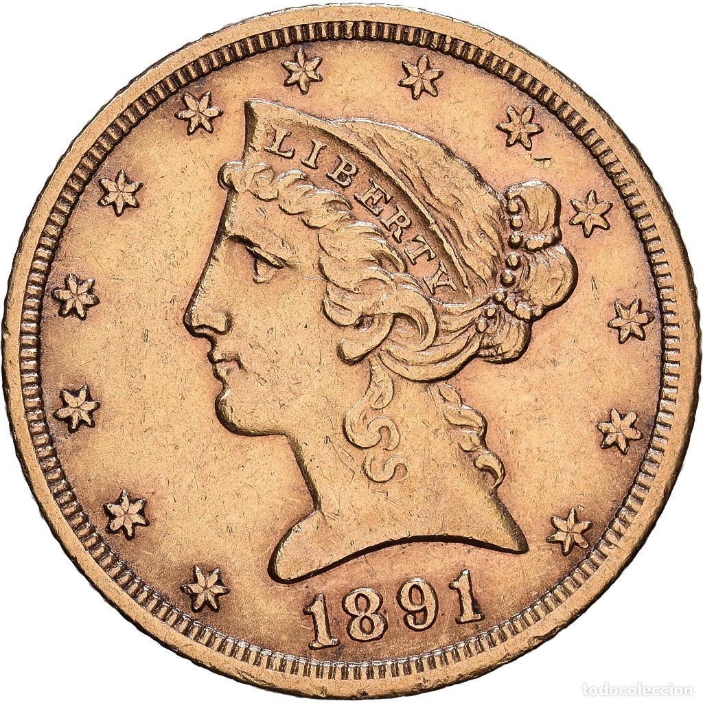 Monedas antiguas de Am&eacute;rica: [#1552544] Estados Unidos, $5, Half Eagle, Coronet Head, 1891, U.S. Mint, Rare, Oro, MBC+