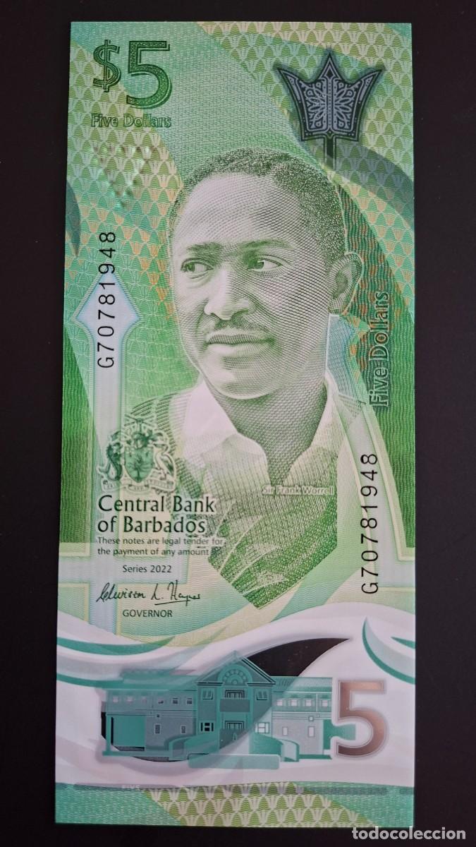 Monedas antiguas de Am&eacute;rica: BARBADOS 5 D&Oacute;LARES 2022 P-81a SC