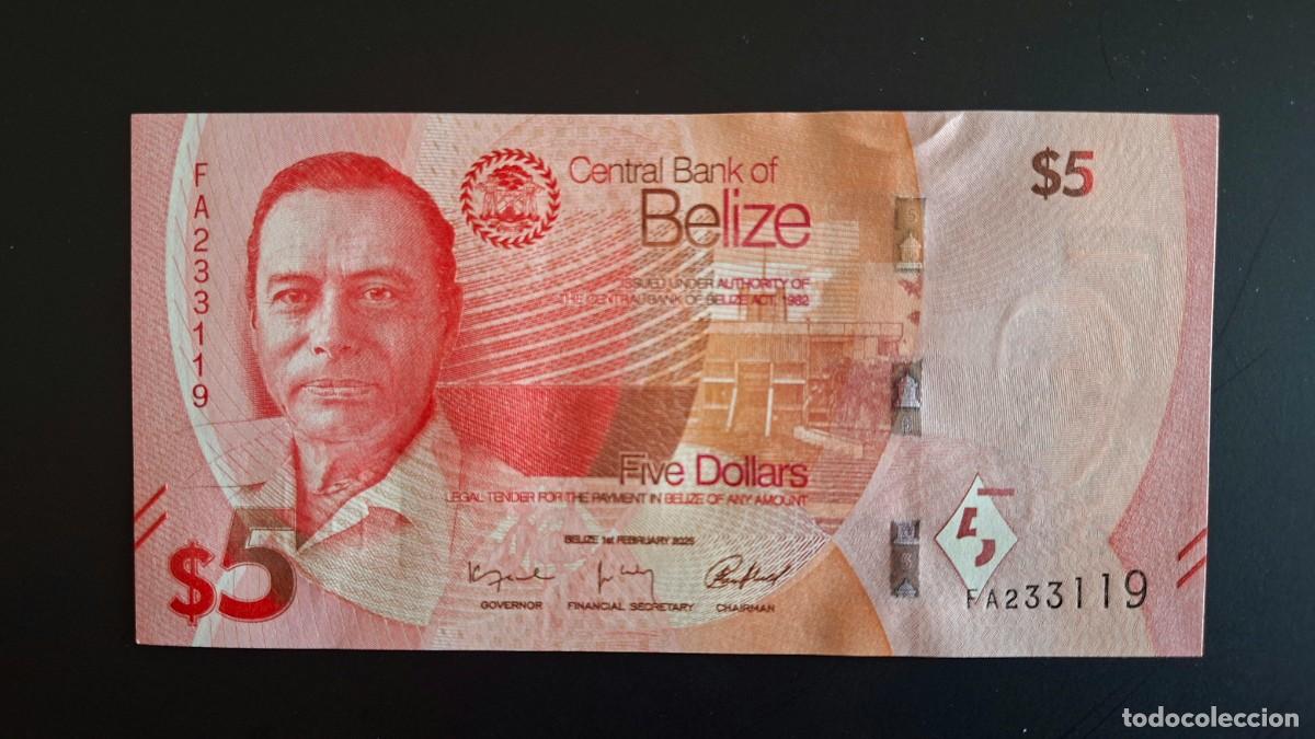 Monedas antiguas de Am&eacute;rica: BELIZE BELICE 5 D&Oacute;LARES 2025 P-74a SC