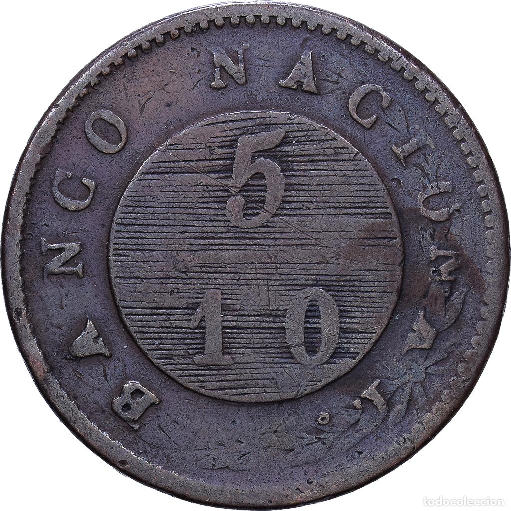 Monedas antiguas de Am&eacute;rica: [#1535132] Argentina, 5/10 R&eacute;al, 1827, Buenos Aires, Cobre, BC+, KM:3