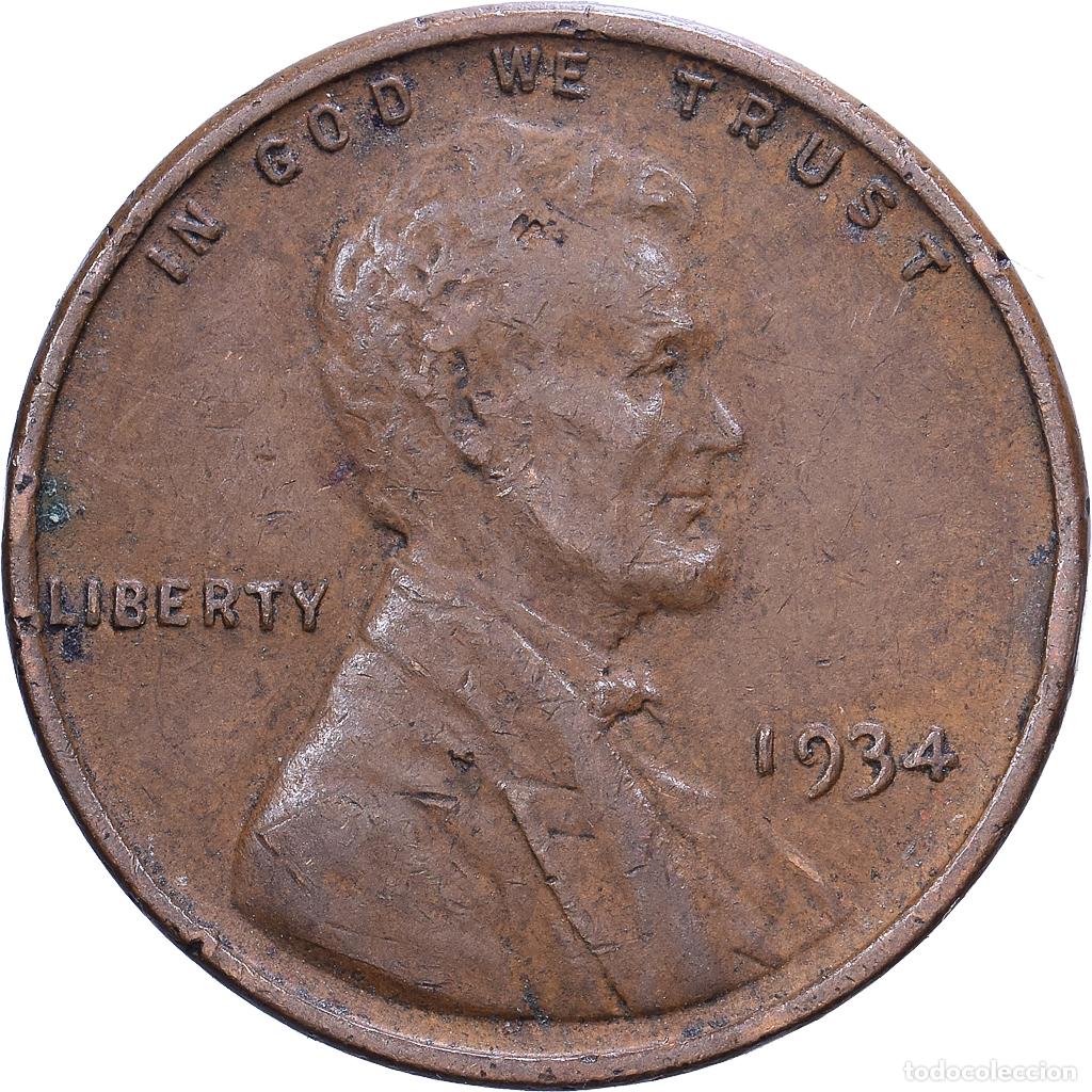 Monedas antiguas de Am&eacute;rica: [#1530956] Estados Unidos, Cent, Lincoln Cent, 1934, U.S. Mint, Bronce, BC+, KM:132