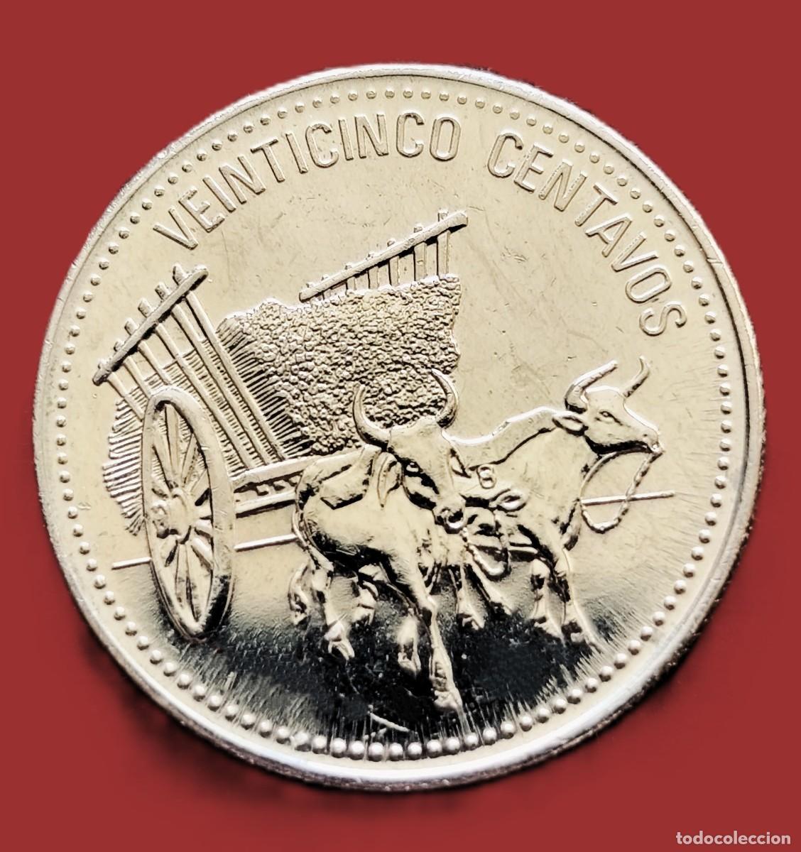 Monedas antiguas de Am&eacute;rica: Rep&uacute;blica Dominicana. 25 centavos 1990. Carro de Bueyes.